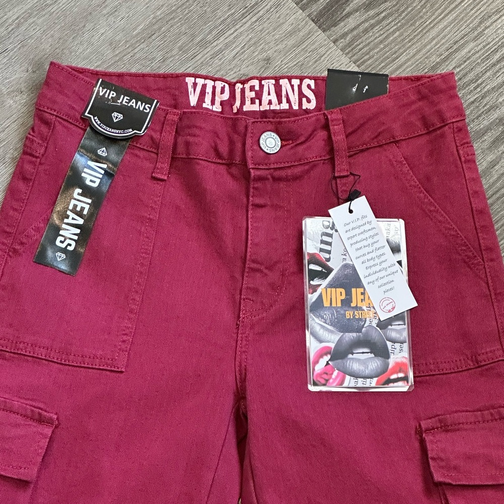 Women's VIP Fashion Collection Deep Burgundy Cargos - Picture 3 of 6